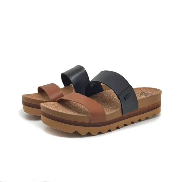 Reef Cushion Vista Hi Sandals Black Duo Platform Slide Size 9 - Picture 3 of 14
